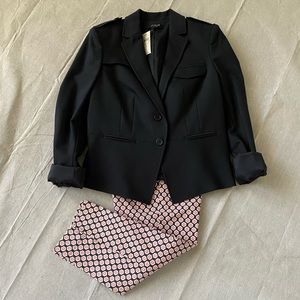 Ann Taylor navy blazer and cropped Loft pants